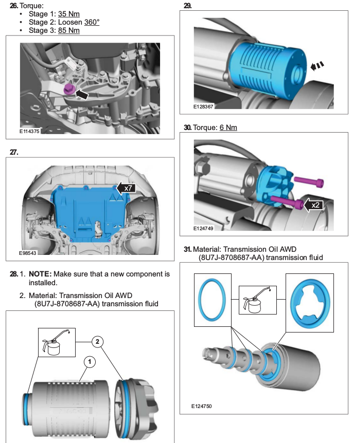 Diagram showing how to service the N373 Valve and filter on Ford Kuga Haldex Coupling