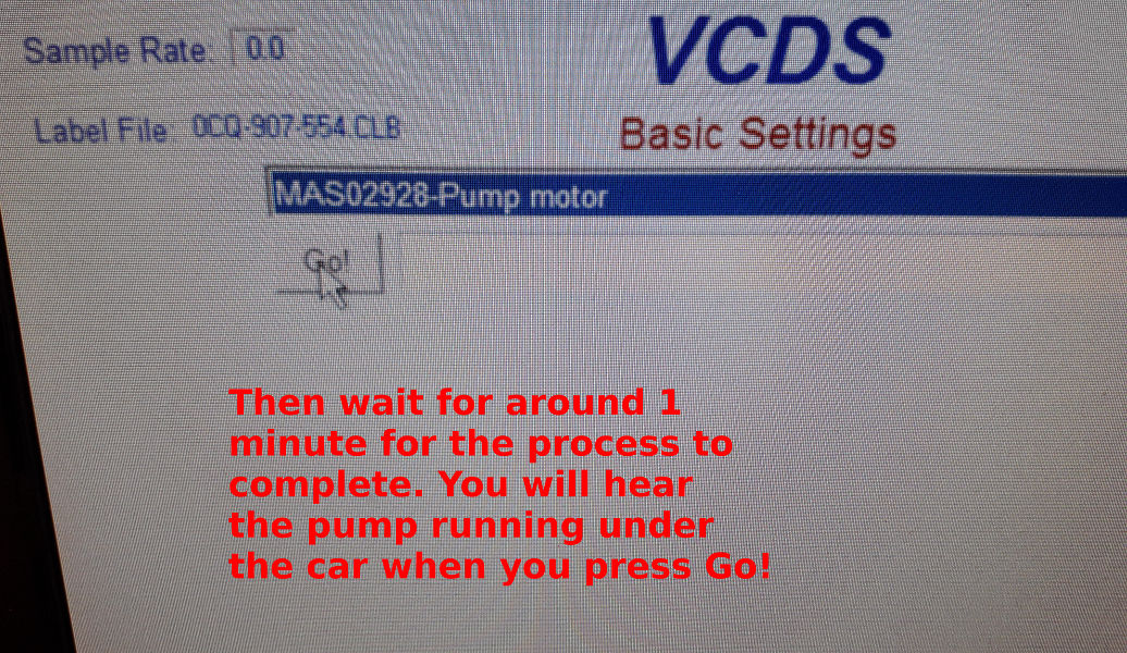 Message on screen showing to wait for around 1 minute for the pump learn process to complete. You will hear pump running