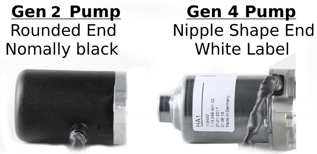 Gen 2 Haldex pump has a rounded end and is normally black, Gen 4 Haldex pump has a nipple shape end and white label